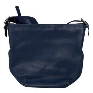 0721 Vintage Coach Elegant Navy Leather Shoulder Bag